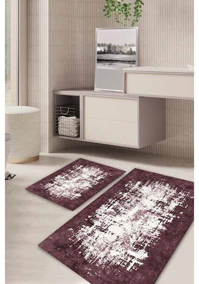 Buççin Online Mağaza Modern Desenli Kaymaz Taban Yıkanabilir 2'li Set Banyo Halısı Paspas Klozet Takımı Kt-kzht-502 Polye Çok Renkli