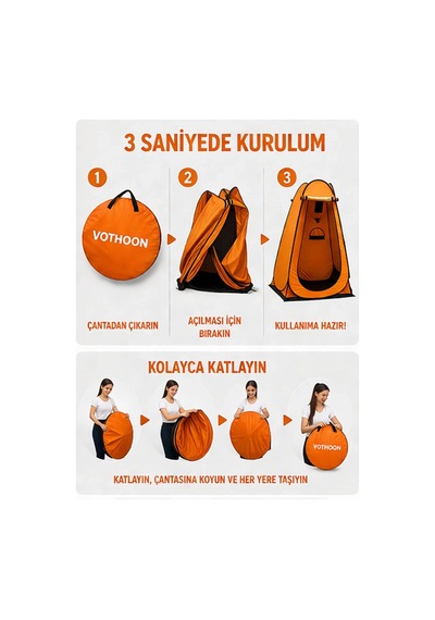 Otomatik Kabin Giyinme Çadırı 120x120x190 Cm Üst Havalandırma Yan Pencereli Duş & Wc Çadırı Sarı