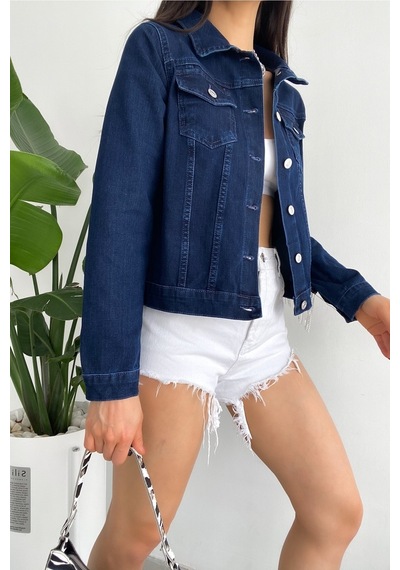 Femelle Kadın Sırtı Püsküllü Tasarım Denim Kot Ceket mavi