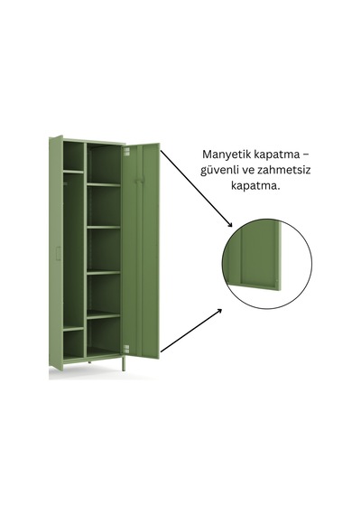 Pera Metal Elbise Dolabı, Soyunma Dolabı, İki Kapılı, 80,50 X 50 X 189,50 Cm Ral 6011 Yeşil