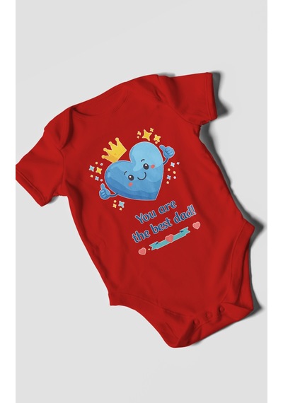 Morivokids You Are The Best Dad Kısa Kollu Bebek Body %100 Pamuk Kırmızı