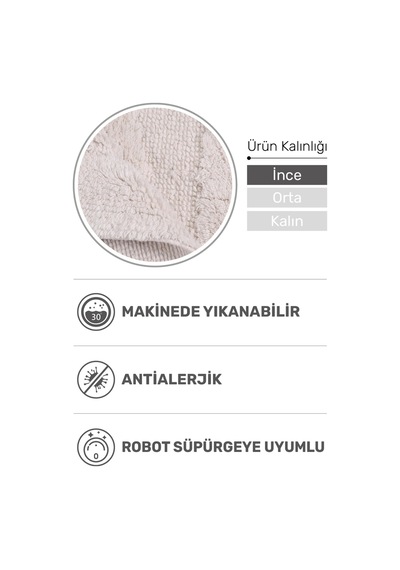 Bath Banyo Paspası 80x50 Dekoratif, Yıkanabilir, Tüylenme Yapmaz Ekru