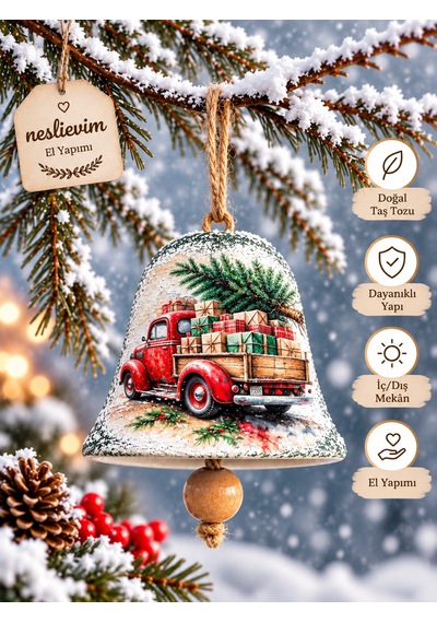 4 Tane Özel Seri El Yapımı Noel Çanları 7 CM
