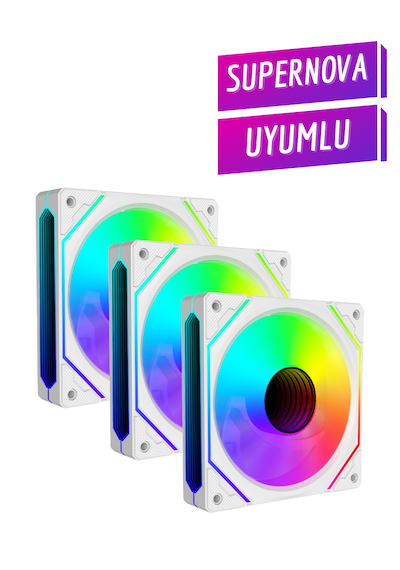 Supernova İle Uyumlu 3 Adet 6pın Argb Fan Hexagon Aynalı 6 Pin Kontrolcüye Bağlanan Fan Seti Beyaz