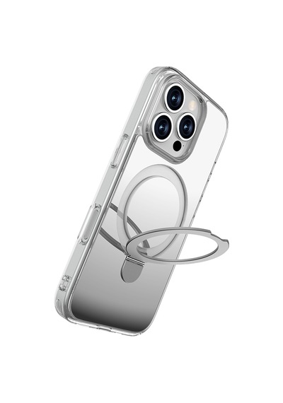 Apple Uyumlu iPhone 16 Pro Max Magsafe Kılıf Raptic Air Stand Serisi Aynalı Arka Yüzey Standlı Kapak Gri