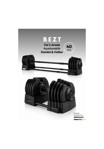 Premium Sports Ayarlanabilir 2 İn 1 Halter Dambıl Seti 40kg Siyah