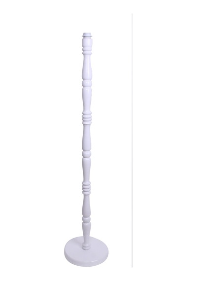 Beyaz Kadife Çiçek Dekorlu Başlık Ahşap Doğal Beyaz Ayaklı Klasik Model Lambader 175x40cm