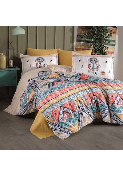 Clasy Ranforce Nevresim Takımı Çift Kişilik Boho V1 Bej