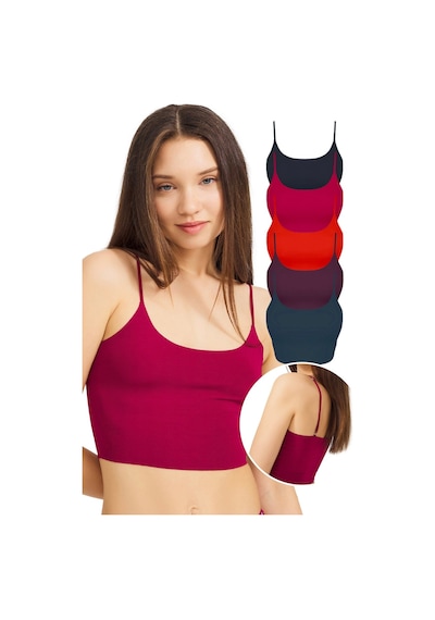 Cottonhill Ayarlanabilir İnce Askılı Lazer Kesim Crop Büstiyer 5'li Paket-2 Renkli-4 Çok Renkli