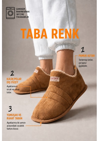 Stwenn Unisex Şık Kışlık Ev Terliği İçi Peluş Sıcak Tutan Kapalı Panduf Yumuşak Tabanlı Hafif Rahat Ev Botu Taba
