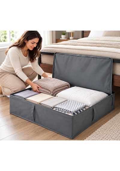 Baza Altı Kapaklı Saklama Hurcu 93x55x19 Cm Gri Çok Amaçlı Yorgan, Nevresim Ve Kıyafet Düzenleyici Organizer