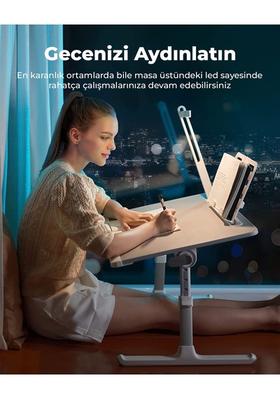 Saiji K8 Ultimate LED Masa Işıklı Dizüstü Çalışma Masası Gri
