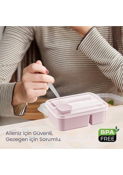 Lunch To Go 3 Bölmeli Beslenme Kabı Sosluklu, Sızdırmaz Kapak, Bpa İçermez, 920 Ml + 40 Ml Pembe Bakır