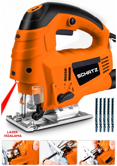 Schatz 800 W Lazerli Devir Ayarlı Dekupaj Testere Makinesi Turuncu + 5 Adet Testere Ucu