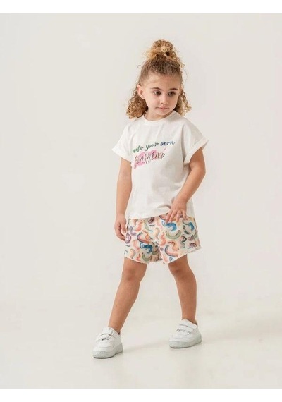 Cicihlid Kız Çocuk Pamuklu Dokuma Şort T-shirt Takım-15881 Çok Renkli