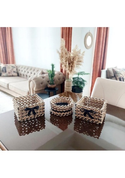 Egindra Hasır Tel Dekoratif Sepet Mini Sepet 3Lü Set