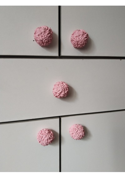 Dafniart 6 Lı Pembe Gül Topu Şeklinde Çekmece Dolap Kulpu, 4-5 Cm, Açık Pembe