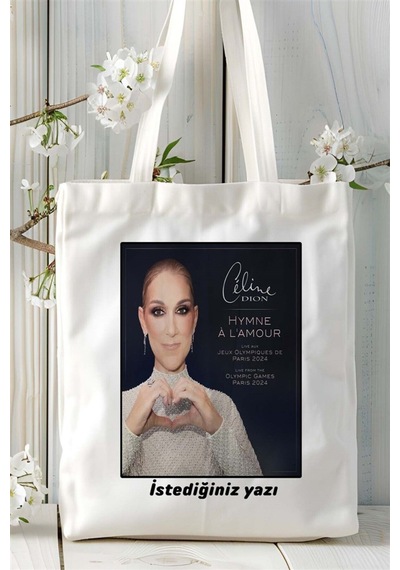 Art Hediye Celine Dion Baskılı Bez Çanta Omuz Çantası Kişiye Özel Desen 1 Çok Renkli