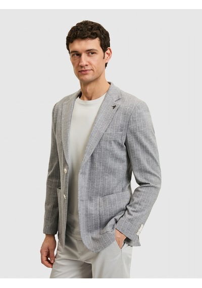 Cacharel Açık Gri Slim Fit Çizgili Yün Karışımlı Ceket Cacharel Açık Gri Slim Fit Çizgili Yün Karışımlı Ceket