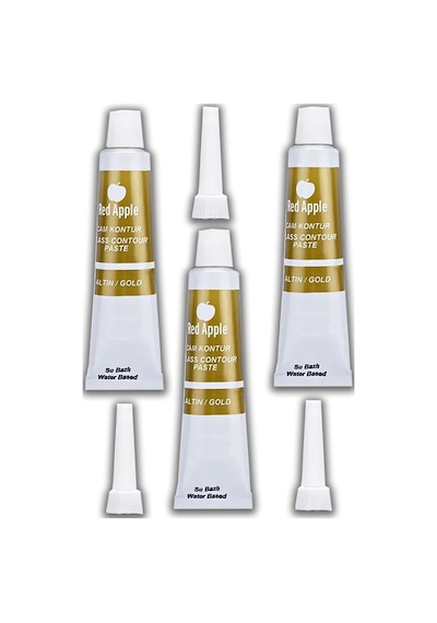 Altın Sarı Kontür Boyası 20 Ml 3 Adet Red Apple Cam Vitray Boyası Kontur Boyası Ana Hatları Çizme Sanatsal Hobi