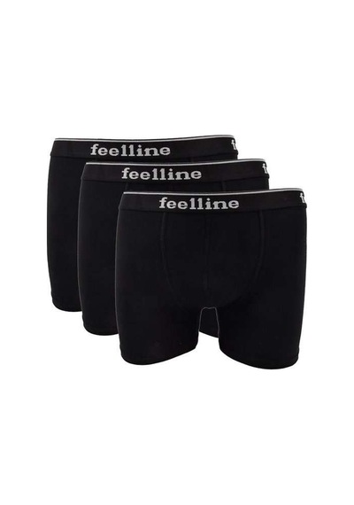 3 Adet Feelline Siyah Pamuklu Doğal Likralı Erkek Boxer Beden: M Standart