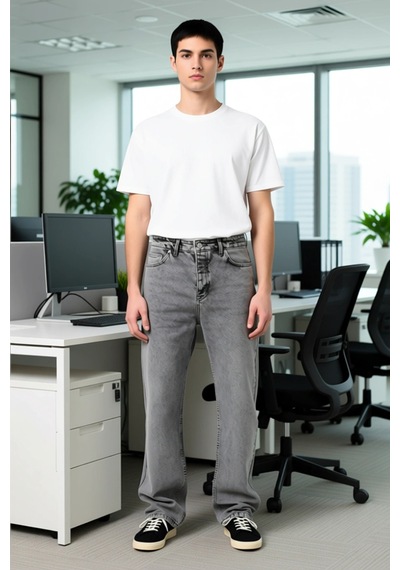 Ersefa Erkek Geniş Paça Kot Pantolon Cool & Comfort Fonksiyonel Dayanıkl Gri