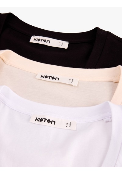 Koton Pamuklu Regular Fit Çok Renkli Basic V Yaka Kısa Kollu 3 Lü Tişört Seti Multıcolor 6sak60018ek Mavi