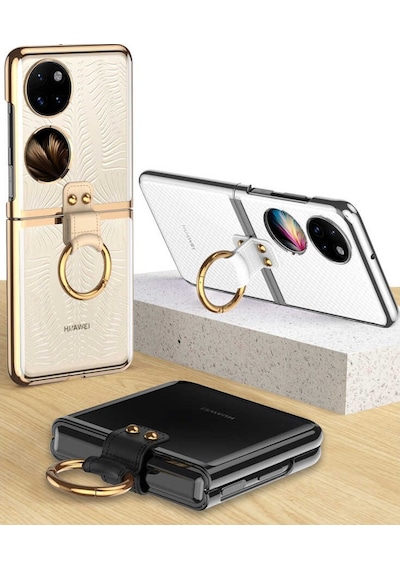 Huawei P50 Pocket Kılıf Yüzüklü Şeffaf Kıpta Kapak