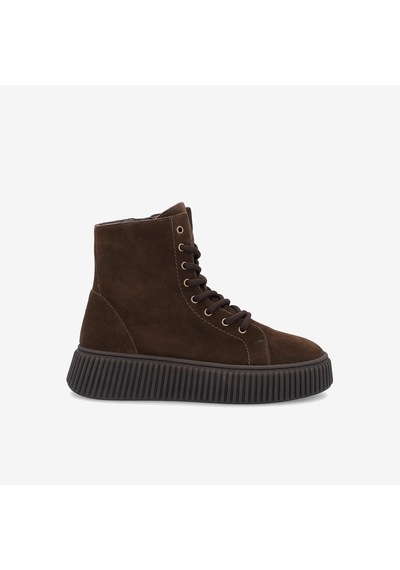 Cacao Dark Brown Bot Kadın 40c6 Frau Waxy Laced Bootıe Wıth Platform Acı Kahverengi