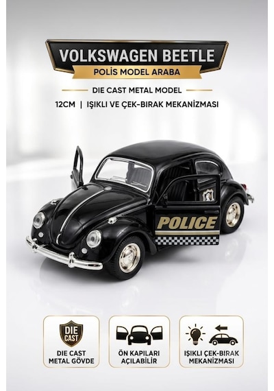 1:36 Ölçek Işıklı Çek-bırak Diecast Metal Klasik Vosvos Klasik Tosbağa Minitro Oyuncak Model Araba
