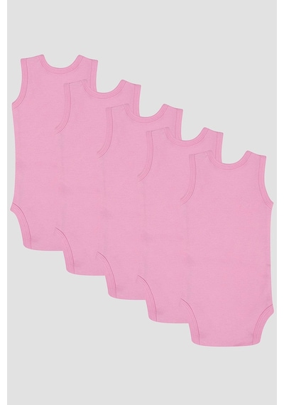 Arma Yıldız %100 Organik Pamuklu Pembe Bebek Atlet Çıtçıtlı Zıbın Body 5'li Paket Pembe