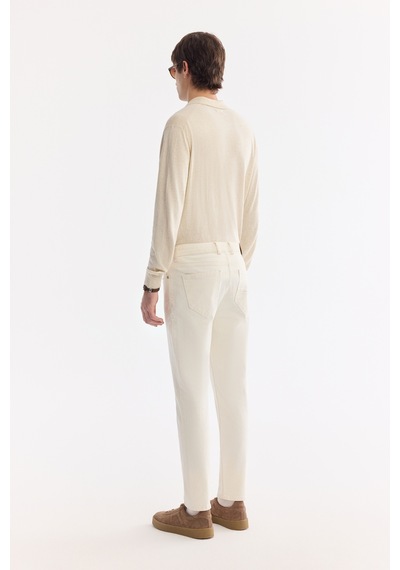 Avva Erkek Ekru Düz Yıkamalı Pamuklu Elastan Madrid Comfort Slim Fit Jean Pantolon A61y3508