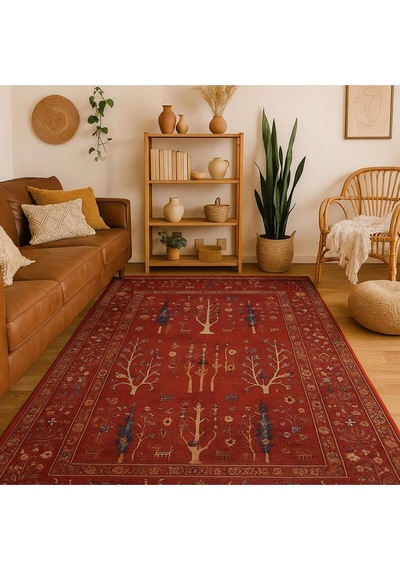 Blghome Otantik Desen Tasarım Modern Halı Dekoratif Kilim Kırmızı
