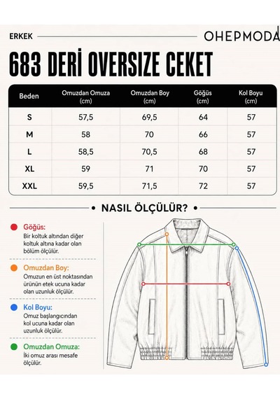Ohepmoda Oversize Rahat Kalıp Lastikli Erkek Deri Ceket Siyah