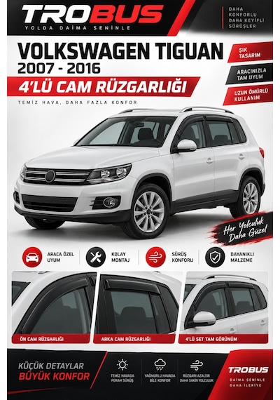 Volkswagen Tiguan Mügen Cam Rüzgarlığı 2007-2016 4'lü