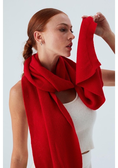 Peraluna Nomı Scarf Selanik Örgü Kaşmir Karışımlı Yumuşak Kadın Triko Atkı - Kırmızı Kırmızı