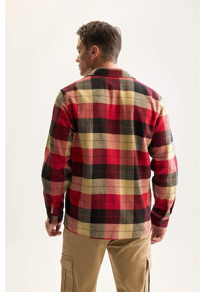 DeFacto Regular Fit Polo Yaka Kareli Oduncu Flanel Uzun Kollu Gömlek D7190AXNSBR59