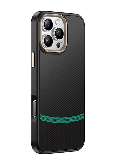 Apple Uyumlu iPhone 16 Pro Max Kılıf M-safe Şarj Özellikli Karbon Fiber Görünümlü Zore Antina Kapak Siyah - Yeşil