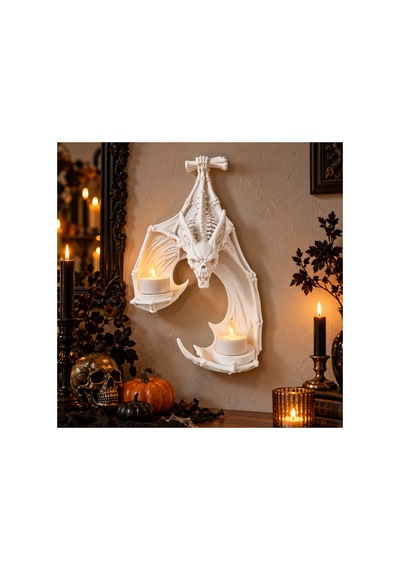 Cadılar Bayramı İskelet Yarasa Led Tea Light Duvar Lambası Beyaz 3d Baskı Gotik Halloween Duvar Dekoru Beyaz Beyaz