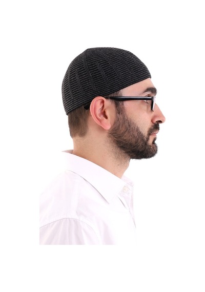 Kışlık Yün Takke Çift Renk - Siyah