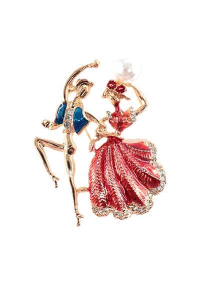 Aşkın Dansı Temalı Gold Renkli Kristal Taşlı Broş Romantik Dans Eden Çift Kadın Yaka İğnesi. Çok renkli