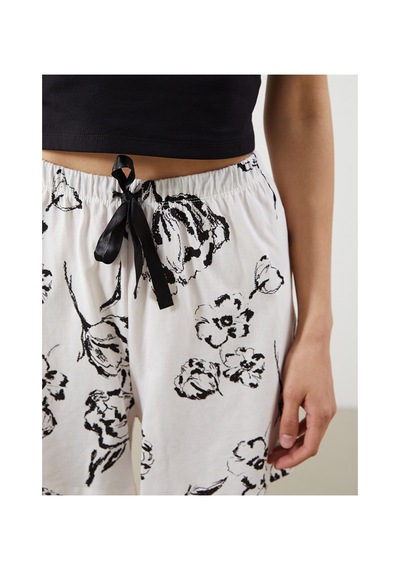 Lcw Dream Bej Beli Lastikli Baskılı Kadın Şort Pijama Altı