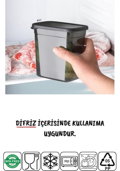 Nandy Home Jumbo Boy Dikdörtgen Saklama Kabı 2000 ML Antrasit 6 Adet Antrasit