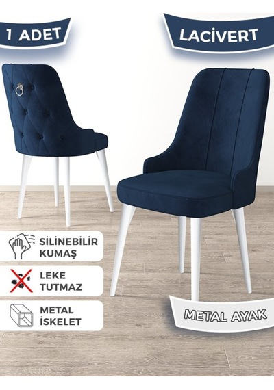 Canisa Newa Serisi, 1.sınıf Babyface Kumaş Beyaz Metal Ayaklı Gümüş Halkalı, 4 Adet Lacivert Sandalye Sandalye Lacivert Ayaklar Beyaz