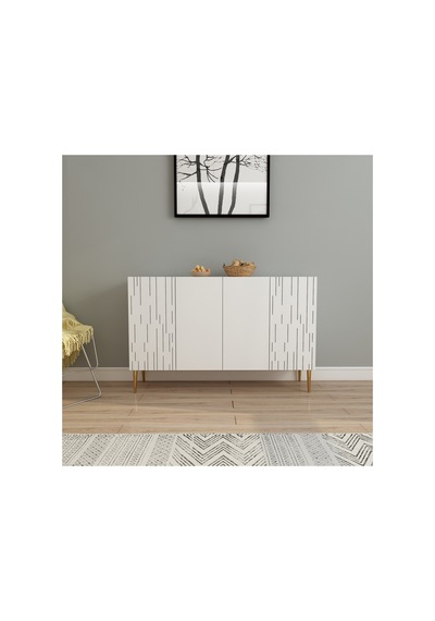 Alben 120 Cm Konsol, Tv Ünitesi, Çok Amaçlı Dolap Beyaz-altın Beyaz-altın