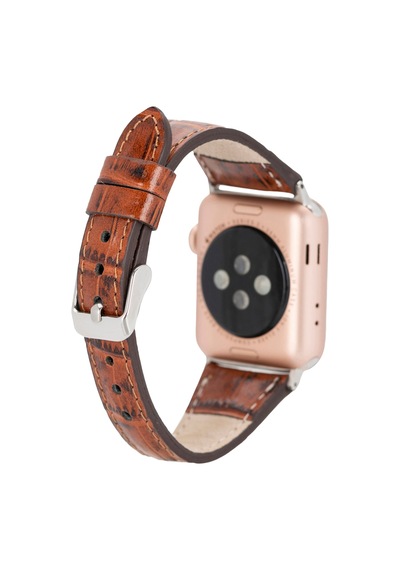 Bloomband Signature Croc Brown Leather Apple Uyumlu Watch Band - 44/45/46/49mm