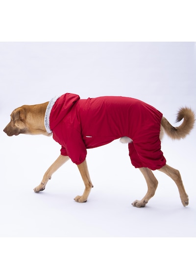 Kırmızı Kürklü Orta Büyük Tulum Yağmurluk Köpek Kıyafeti Köpek Yağmurluğu 18-40 Kg Arası Orta Büyük Irklar