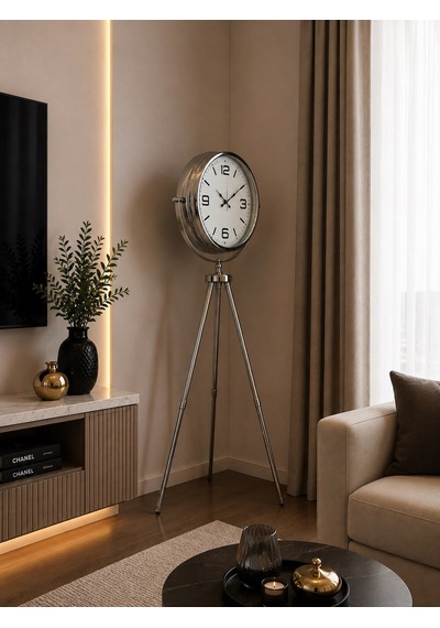 Büro Ev Ofis Dekoru İçin 150x45cm Krom Metal Modern Tripod Ayaklı Saat Diğer
