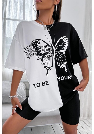 Unisex To Be Yourself Baskılı Tasarım Tshirt Siyah