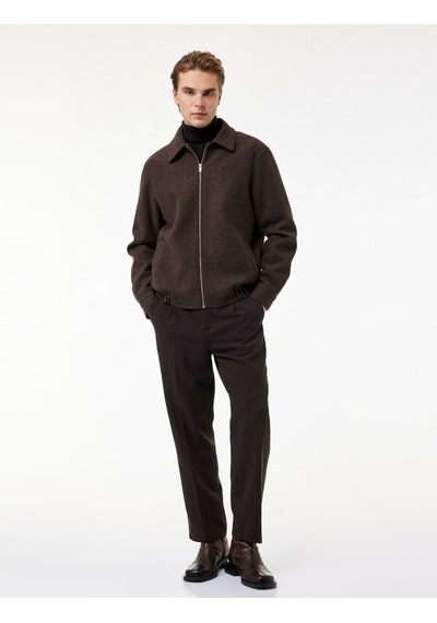 Koton Regular Fit Cepli Gömlek Yaka Fermuarlı Kaşe Ceket Kahverengi 6wam20058hk